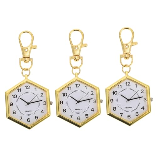 SAFIGLE 3st Taschenuhr Krankenschwester Uhr Clip-schlüsselbund Schlüsselanhänger-Uhr Clip-Uhr Damenuhr Retro-schlüsselanhänger Uhr Mit Schlüsselschnalle Golden Normaler Glasspiegel von SAFIGLE