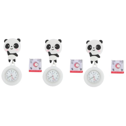 SAFIGLE 3st Taschenuhr Panda Brustuhr Hängende Schwesternuhr Panda Krankenschwester Uhr Dehnbare Hängeuhr Panda-hängeuhr Timing Brustuhr Clip-on-Uhr Damenuhr Fob Weiß Glasspiegel von SAFIGLE