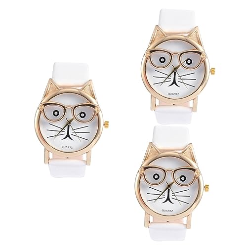 SAFIGLE 3stücke Mode Quarz Uhr Mit Lederarmband Katzenmuster Armbanduhr Für Mädchen Einstellbare Casual Pu Quarz Uhr Geschenkidee Für Mädchen von SAFIGLE