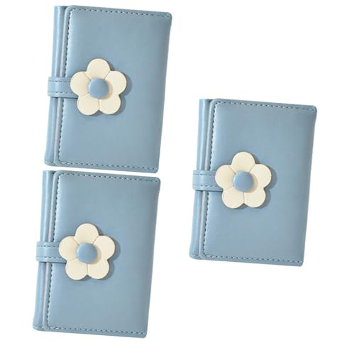 SAFIGLE 3stücke Studenten Geldbörse Mit Blumenmuster Dreifach Gefaltet Und Praktisch Für Mädchen Blauer Pu Geldbeutel Kompakte Für Karten Und Bargeld Für Alltag von SAFIGLE