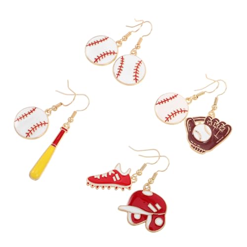 SAFIGLE 4paar Baseball-ohrringe Für Frauen Asymmetrische Sport-ohrhänger Mit Hut Und Fledermaus-design Ohrringe Aus Leichten Materialien Für Partys Und Alltag von SAFIGLE
