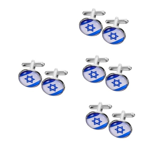 SAFIGLE 4 Paare Israelische Manschettenknöpfe Flagge Armbänder Hemdärmelknopf Hemdmanschettenknöpfe Legierung Knöpfe Manschettenknopf Hemdnieten Manschettenknöpfe Für Hemden Zinklegierung von SAFIGLE
