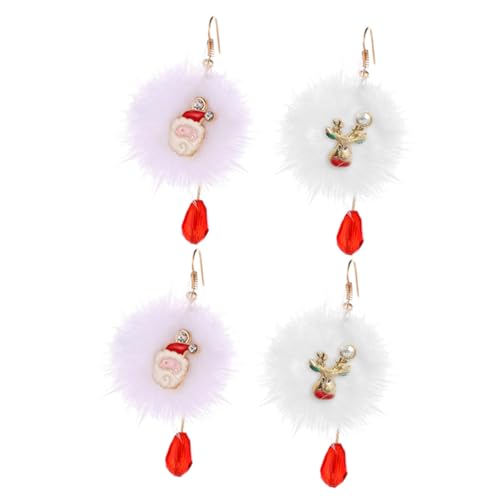SAFIGLE 4 Paare Weihnachtsohrringe Ohrschmuck mit Pom Pom Elch und Weihnachtsmann Motiven Handgefertigt Modisch und Vielseitig Geeignet für Damen und Festliche Anlässe von SAFIGLE