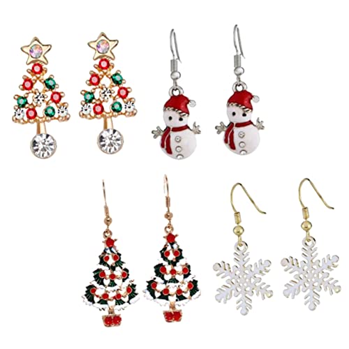 SAFIGLE 4 Paare Weihnachtsohrringe Weihnachtsbaum Schneeflocke Schneemann Ohrstecker Damen Leichtgewichtige Kupfer Ohrschmuck Festliche Geschenkidee von SAFIGLE
