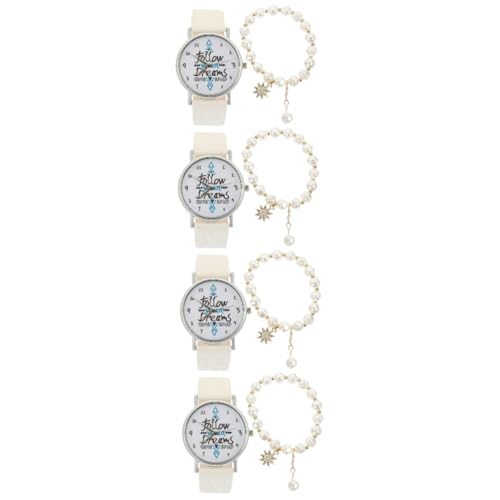 SAFIGLE 4 Sätze Anschauen lichtwärts vuelight battetrien Appel watchs pflanzglas Girl Armbanduhr für Mädchen Armbanduhrarmband Handgelenkschmuck für Mädchen Freizeituhr Knopfbatterie Weiß von SAFIGLE