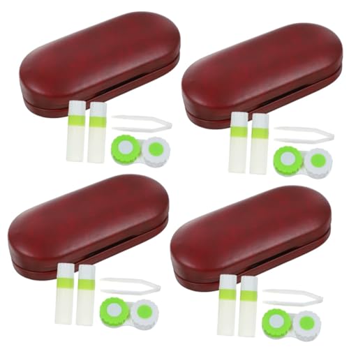 SAFIGLE 4 Sätze Brillenetui Fall Brillentrage-Organizer Gläser Brillenbehälter Tragbare Kontaktlinsenbehälter Kontakthalter Kontakte Liefern Pinzette Feines Vlies Rot von SAFIGLE
