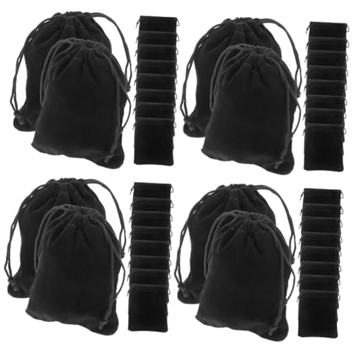 SAFIGLE 4 Sätze Schwarzer Samtschmucktasche Beutel Mit Kordelzug Kulturbeutel Für Reisende Frauen Schminktasche Mit Kordelzug Kosmetiktasche Flanell Black 15 Stücke * 4 von SAFIGLE