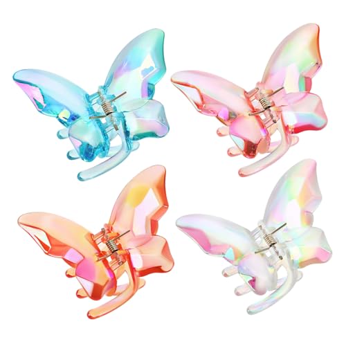 SAFIGLE 4 Stück Bunte Schmetterling Haarklammern Starke Krallenspangen für Dickes Haar Mädchen Vielfältige Stylingmöglichkeiten Leichtes Langlebiges Kunststoffmaterial von SAFIGLE