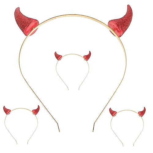 SAFIGLE Teufelshörner Stirnband Rot 4 Stück Goldpulver Ox Horn Haarreif Unisex Kinder Cosplay Haarzubehör Halloween Party Kopfschmuck Maskerade Requisiten Zubehör von SAFIGLE