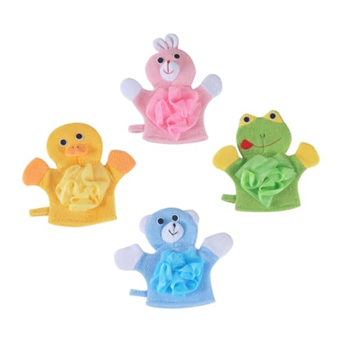 SAFIGLE 4 Stück Kinder Duschhandschuhe Dual Use Körperreinigungstücher Tiefenreinigungshandschuh für Sanfte Hautpflege Effektive Rückenmassage Kreative Badetücher für Kinder von SAFIGLE