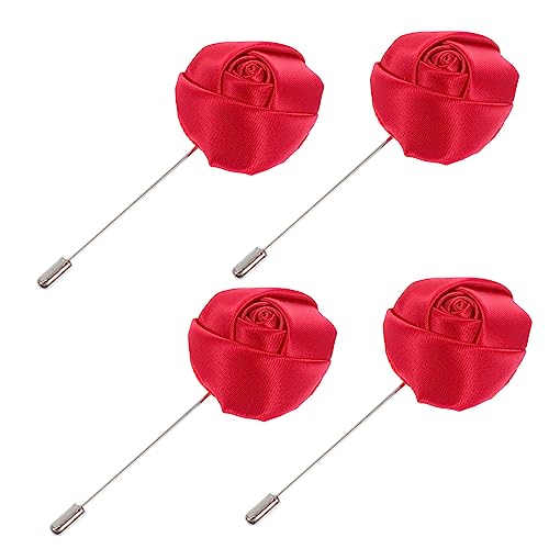 SAFIGLE 4 Stück Gewickelte Rosenkorsage Männer Broschen Krippe Eingerichtet Für Männer Weihnachtsdeko Weihnachtskorsage Blumenbrosche Aus Stoff Lange Nadel Aus Metall Rot von SAFIGLE