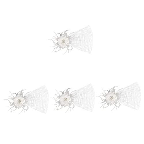 SAFIGLE 4 Stück Haarnadelschleier Motorhaube Stroh Tiaras Kopfbedeckung Aus Den 1920er Jahren Party Kleid Rand Spa Blumen Make -up -stirnband Gefälscht Braut Mesh Damen Kostüm Weiß Nylon von SAFIGLE