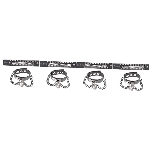 SAFIGLE 4 Stück Kettenarmband mit Nieten Punk-Armband Metallarmbänder für Männer Lederarmband mit Nieten Multilayer-Armband mit Anhänger Schmuck geschichtete Armbänder für Frauen gotisch von SAFIGLE