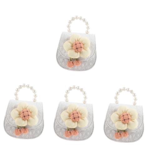SAFIGLE 4 Stück Koreanische Version der Kinder-Perlenhandtasche Umhängetasche Cartoon niedliche Blumen-Geldbörse Damen-Umhängetasche (weiß) Kinder Handtasche Kinderhandtasche Geldbörsen von SAFIGLE