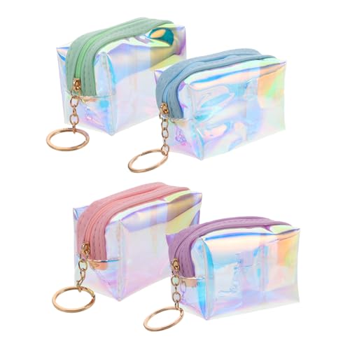 SAFIGLE Kleiner Geldbörse Mädchen 4 Stück Transparent Irisierend mit Schlüsselanhänger Kleingeldbörse Kartenetui für Studentinnen Tragbar Praktische Tasche für Kleingeld und Schlüssel von SAFIGLE