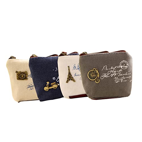 SAFIGLE 4stücke Retro Canvas Mini Geldbörse Für Damen Waschbare Leichte Und Langlebige Münztasche Für Geld Schlüssel Und Kosmetik Für Reisen Und Shopping von SAFIGLE