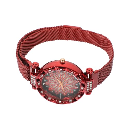 SAFIGLE Schicke Uhr 4 Stück Modeuhr Blumendekor Uhren Aus Metall Diamantuhren Lederriemen Krankenschwester Uhr Goldrand Kinderhandgelenkleine Kristalldekor Fräulein Rot Mädchen Gurt Rostfreier Stahl von SAFIGLE