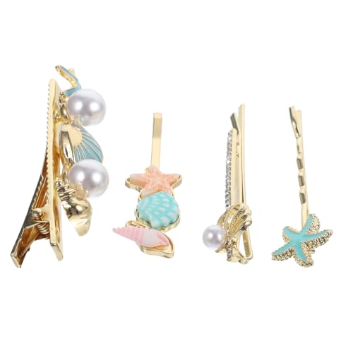 SAFIGLE 4 Stück Muschel Haars Haarschmuck Für Damen Blau Clips Gut Brötchen Stifte Haarnadel Flache Haarspange Dekorative Haarspangen Französisch Legierung von SAFIGLE