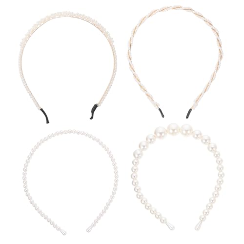 SAFIGLE 4 Stück Perlen Haarreifen für Damen Handgefertigte Hochzeitsaccessoires Brautschmuck Chic Pearl Haarbänder für Festliche Anlässe und Partys von SAFIGLE