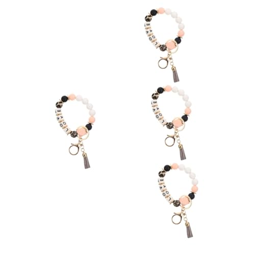 SAFIGLE 4 Stück Perlen Schlüsselanhänger Runder Schlüsselanhänger Brief Armband Brieftasche Handschlaufe Für Die Kamera Schlüsselanhänger Armreif Quaste Frauen Armbänder Kieselgel von SAFIGLE