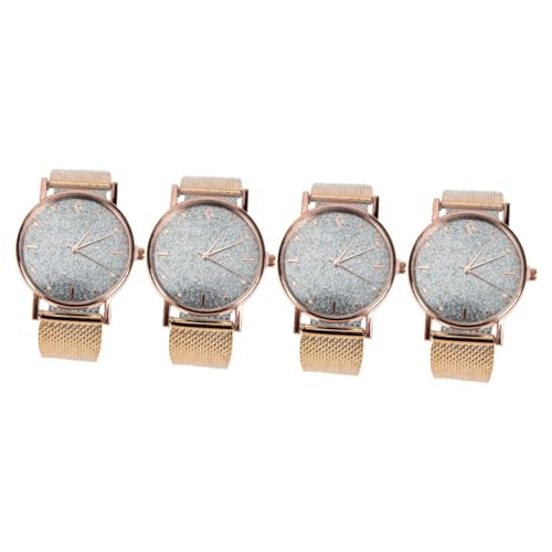 SAFIGLE 4stücke Damen Armbanduhr Aus Silikon Mit Quarzwerk Tragbare Und Stilvolle Uhr Für Business Und Freizeit Elegantes Design Roségold Für Frauen Und Mädchen von SAFIGLE