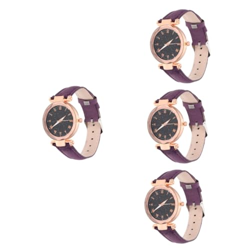 SAFIGLE 4 Stück Quarz Damenuhren Junge Uhr Frauen Uhren Frauen schauen zu Modeuhr für Mädchen damenarmbanduhr Ladies Watch weibliche lederuhr Freizeituhr für Damen Rostfreier Stahl Violett von SAFIGLE