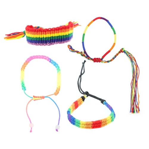 SAFIGLE 4 Stück Regenbogen -Pride -Mondarmband geflochtene Regenbogenarmbänder Stolzer Monatsschmuck geflochtene Armbänder Stolz Dekorationen Polyester Colorful von SAFIGLE