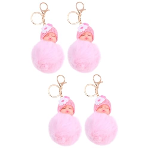 SAFIGLE 4 Stück Schlüsselanhänger Auto Pompom selber Machen Mini-Pompons zum Basteln tischläufer Weihnachten rolf zuckowski Weihnachten Pompon-Anhänger Bommel-Taschen-Anhänger Metall Rosa von SAFIGLE