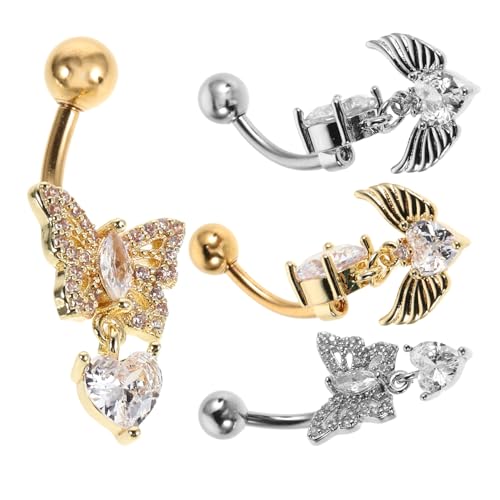 SAFIGLE 4 Stück Teiliges Bauchnabelpiercing aus Edelstahl Schmetterlings Engelsdesign mit funkelndem Stein inlay Modischer Nabelring für Damen und Herren Einfache Anwendung Vielseitig für von SAFIGLE