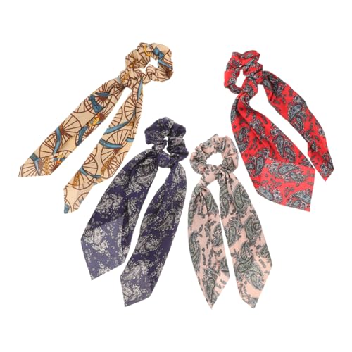 SAFIGLE 4stücke Boho-stil Haarschmuck Schal Haargummis Haarringe Mit Langem Pferdeschwanz Haarseile Für Damen Und Mädchen Passend Zu Outfits Für Alltag von SAFIGLE
