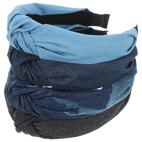 SAFIGLE 4 Stücke Geknotete Jeans Stirnbänder für Damen und Mädchen Breite Kopfband Haaraccessoires für Freizeit und Besondere Anlässe von SAFIGLE