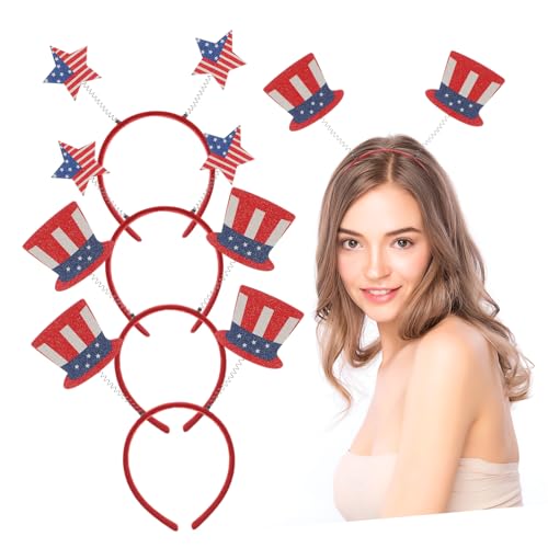 SAFIGLE 4 Stück Teiliges Haarreif Amerikanische Flagge Festival Stirnband für Unabhängigkeitstag Leichte Haarbänder mit Stern und Hut Bequemes Party Accessoire für Mädchen von SAFIGLE