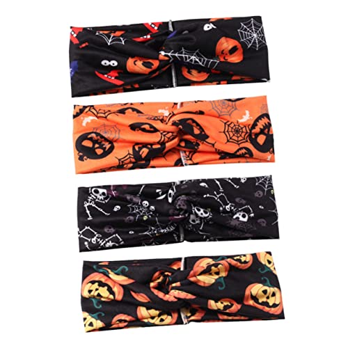 SAFIGLE 4 Stück Teiliges Halloween Stirnband mit Elastischem Knotendesign Kürbis und Muster Komfortabel für Karneval Cosplay und Festliche Partys von SAFIGLE