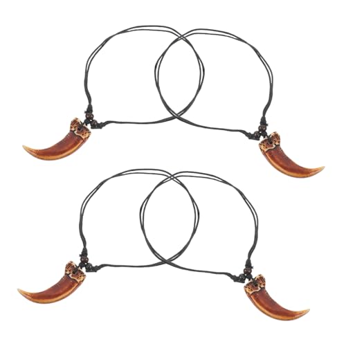 SAFIGLE 4 Stück Teiliges Imitation Zahn Anhänger Halskette mit Verstellbarem Schwarzen Wachsseil Unisex Vintage Schmuck für Partys Freizeitgestaltung von SAFIGLE