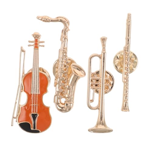 SAFIGLE 4stücke Metallbrosche Musikinstrument Anstecknadel Gitarre Saxophon Trompete Flöte Brosche Für Pullover Schals Taschen Charms Musikliebhaber Vintage Look von SAFIGLE