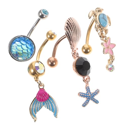 SAFIGLE 4 Stück Teiliges Nabelpiercing Set mit Schildkröte und Blume Bauchschmuck Ringe für Frauen Hautfreundlich und Langlebig für von SAFIGLE
