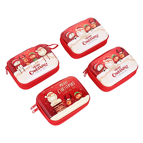 SAFIGLE 4 Stück Teiliges Rechteckiger Weihnachts Münzbeutel aus Langlebigem Material mit Reißverschluss Bunte Aufbewahrungstasche für Münzen Kopfhörer und Süßigkeiten Kindgerechtes Design von SAFIGLE