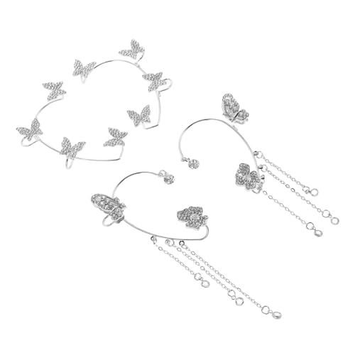 SAFIGLE 4 Stück Teiliges Schmetterling Ear Piercing mit Strass Eleganter Ohrclip für Damen Komfortabler Ohrknochen Clip für Hochzeiten und Festliche Anlässe von SAFIGLE