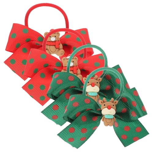 SAFIGLE 4 Stück Teiliges Weihnachts Haargummis mit Niedlichen Schleifen Elastische Haargummis für Mädchen Rote und Grüne Gepunktete Ponytail Halter Festliche Haarschmuck für Damen von SAFIGLE