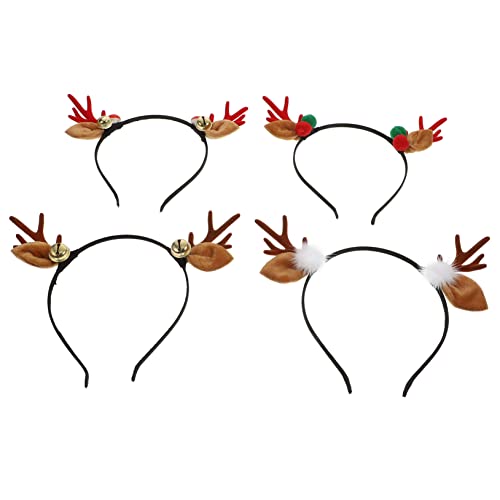 SAFIGLE 4 Stück Teiliges Weihnachts Haarreif mit Rentiergeweih und Flauschigen Kugeln Dekorative Kopfbedeckung für Accessoire für Partys und Festlichkeiten von SAFIGLE