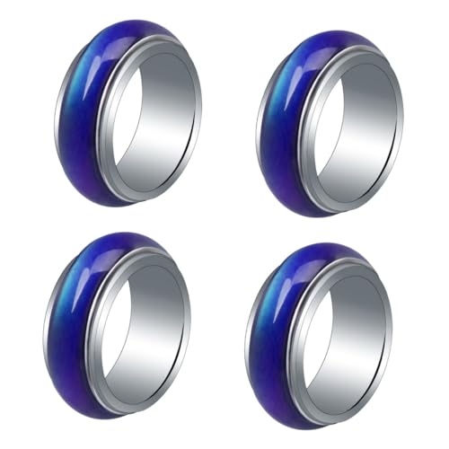 SAFIGLE 4 Stück Thermochromer Ring weihnachtsgeschenke weihnachts präsente Geschenkidee Herrenringe aus Edelstahl Ring für Männer Stimmungsringe Gefühlsring drehen Schmuck männlich Kupfer von SAFIGLE