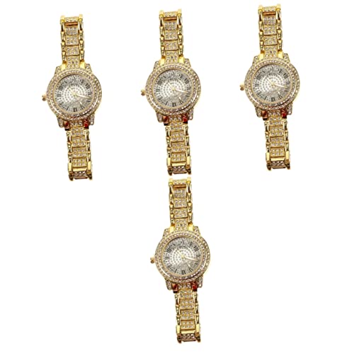 SAFIGLE 4 Stück Volle Diamantuhr Metallarmbänder Für Herren Herrengeschenke Handuhr Für Herren Damenuhren Im Ansehen Herrenmodeuhr Stahlband Mann Armband Quarz von SAFIGLE