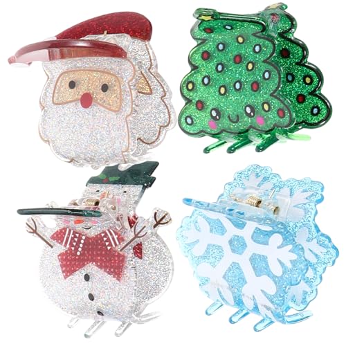 SAFIGLE 4 Stück Weihnachtliche Haarklammern aus Kleine Bunte Haarklammern mit Weihnachtsmotiven Schneemann Schneeflocke Weihnachtsmann Tannenbaum Langlebige Haarspangen für Frauen von SAFIGLE