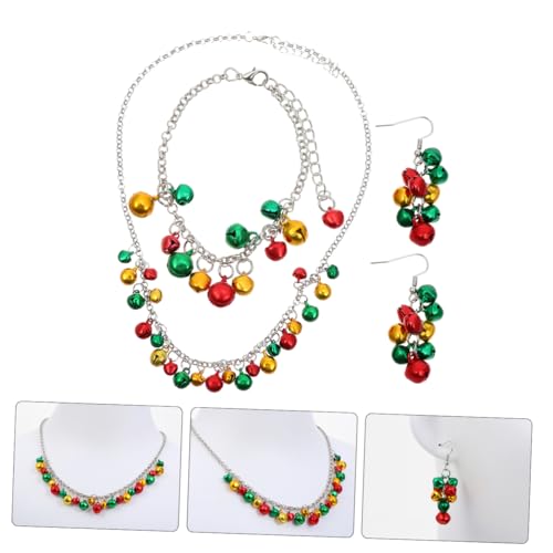 SAFIGLE 4 Stück Weihnachtlicher Schmuck Set Teilig Bunte Glocken Halskette Armband Ohrringe Festlicher Schmuck für Party Familie und von SAFIGLE