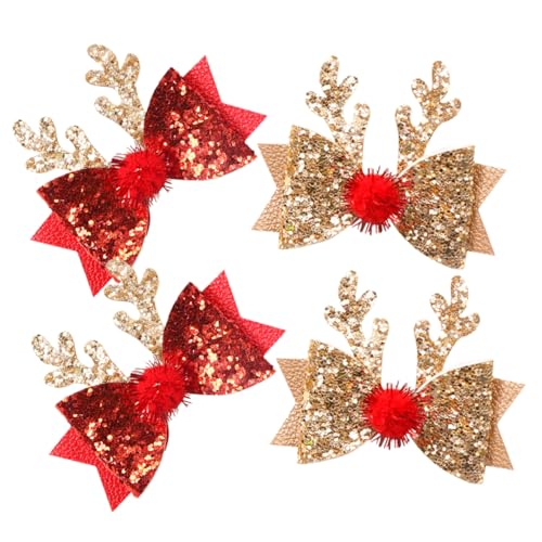 SAFIGLE 4 Stück Weihnachts Haarklammern für Mädchen Glitzernde Rentier Haarclips mit Schleifen Festliche Haaraccessoires für Weihnachten Partys und Tägliches Tragen von SAFIGLE