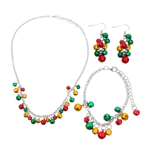 SAFIGLE 4 Stück Weihnachtsschmuck Set Teilig Bunt Klingelnde Anhänger Halskette Armband Ohrringe Festlich Damen von SAFIGLE
