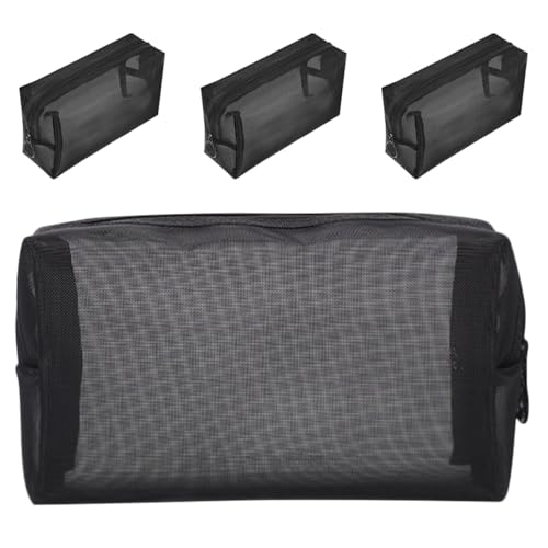SAFIGLE 4 Teilige Netz Kosmetiktasche Make Up Tasche Nylonnetz Mit Reißverschlusstasche Federmäppchen Für Unterwegs Toilettenartikel Make Up Organizer Home Office Zubehör von SAFIGLE