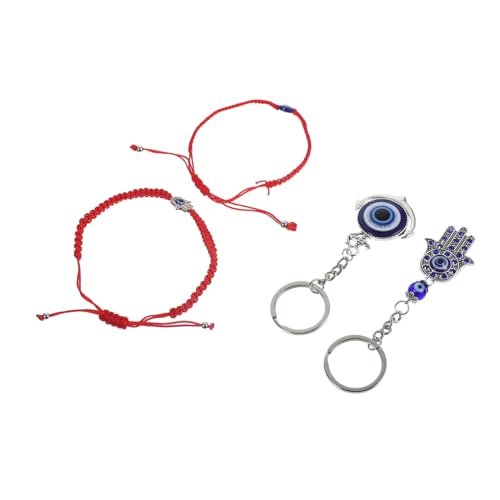 SAFIGLE 4 Teiliges Set Mit Anhänger Armband Taschendekoration Schlüsselanhänger Böser Blick Armbänder Für Frauen Bettelarmbänder Für Teenager Mädchen Blaues Böser Blick Armband von SAFIGLE