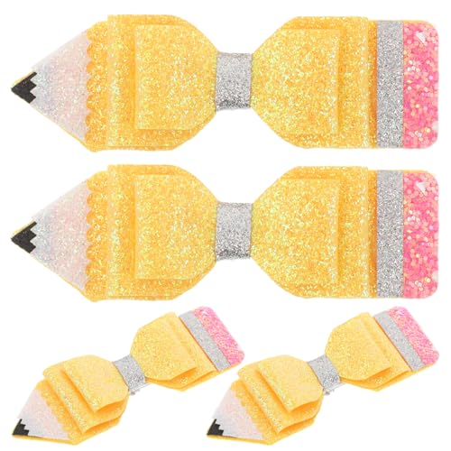 SAFIGLE 4-teiliges Haar-Accessoire zum Schulanfang: Glitzernde Haarspangen mit Bleistiftschleife für Mädchen – funkelnde Haarspangen in Entenschnabelform mit glänzenden Pailletten – süßes von SAFIGLE