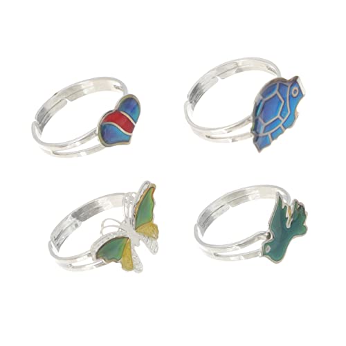 SAFIGLE 4Stücke Teiliges Farbwechsel Stimmungsringe für Verstellbare Thermochrom Ringe mit Lustigen Tiermotiven für für Partys von SAFIGLE